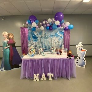 Elsa & Ana card board & Olaf card board with curtains. Used once